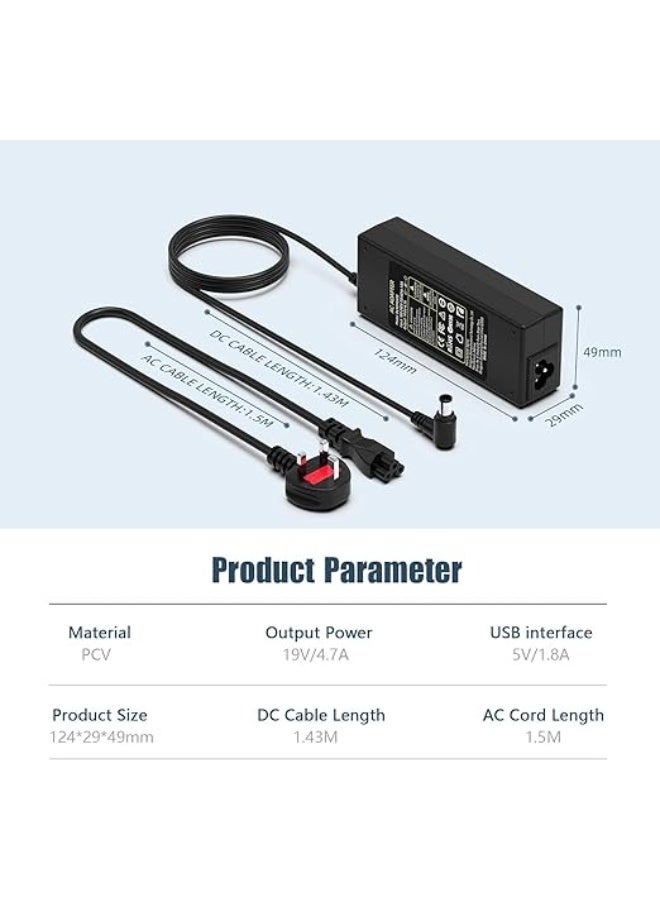 Terabyte 19.5V 90W Power Supply Charger Compatible for  TV Monitor KDL-32 KDL-40 W600B W650A W674A W700B W800B KDL48W600B KDL-42W650A KDL-40W600B Laptop Charging cable - Image 2