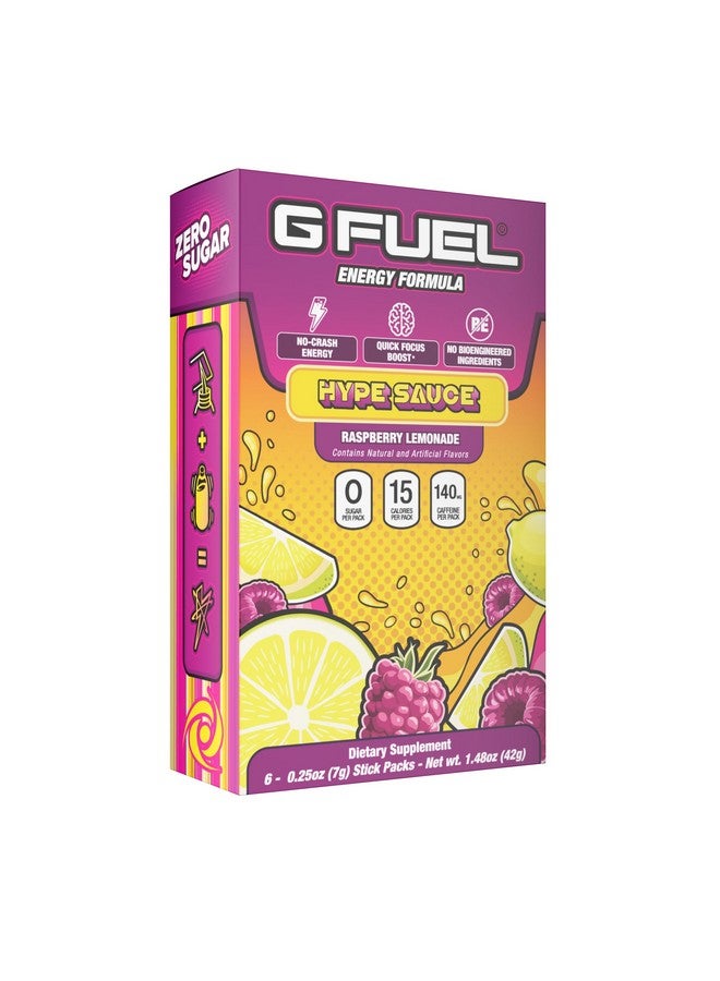 G Fuel Hype Sauce Energy Powder Packets, Sugar Free, Clean Caffeine Focus Supplement, Water Mix, Raspberry + Lemonade Flavor, Focus Amino, Vitamin + Antioxidants Blend - 6 Stick Pack, 0.25 oz - Image 1