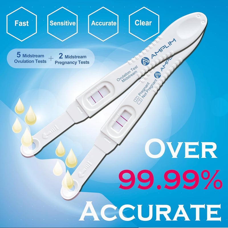 Amplim Pregnancy Test and Ovulation Tests Kit 7 Pack Bulk Early Detection HCG  LH Sticks 9999 Accurate at Home Predictor 6 Days Early Result Extra Sensitive Fertility Tracker - Image 2