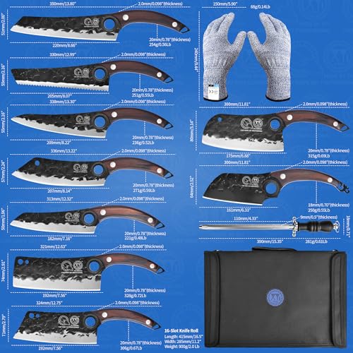 XYJ Professional Kitchen Knife Set with High-Carbon Steel Forged Blades, Chef's Knife, Cleaver, Carving Knife, Nakiri, Full Tang Design, Includes Carrying Bag & Poultry Scissors - Image 2