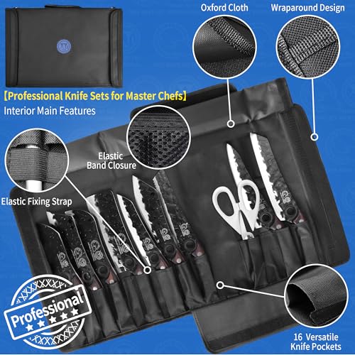 XYJ Professional Kitchen Knife Set with High-Carbon Steel Forged Blades, Chef's Knife, Cleaver, Carving Knife, Nakiri, Full Tang Design, Includes Carrying Bag & Poultry Scissors - Image 4