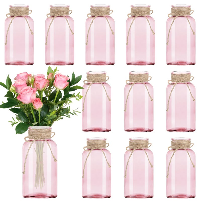 LEYIQU Vintage Glass Flower Vase, Farmhouse Glass Centerpiece Vases Mason Jars for Weddings, Parties & Home Decor Bulk (12, Pink) - Image 1