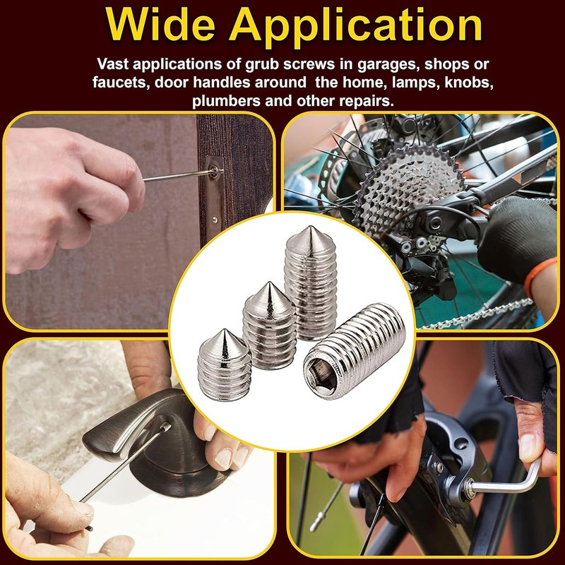 FIXXELY Set Screws Assortment Kit (M3, M4, M5, M6, M8) with Allen Keys – Durable 240 Pcs Metric Cone Point 304 Stainless Steel for Bathroom Fixtures, Door Knobs, Faucets, Plumbing, and More - Image 3