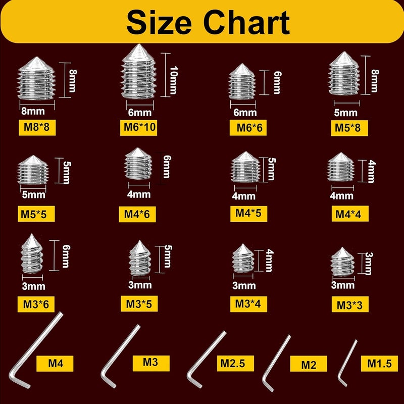 FIXXELY Set Screws Assortment Kit (M3, M4, M5, M6, M8) with Allen Keys – Durable 240 Pcs Metric Cone Point 304 Stainless Steel for Bathroom Fixtures, Door Knobs, Faucets, Plumbing, and More - Image 4