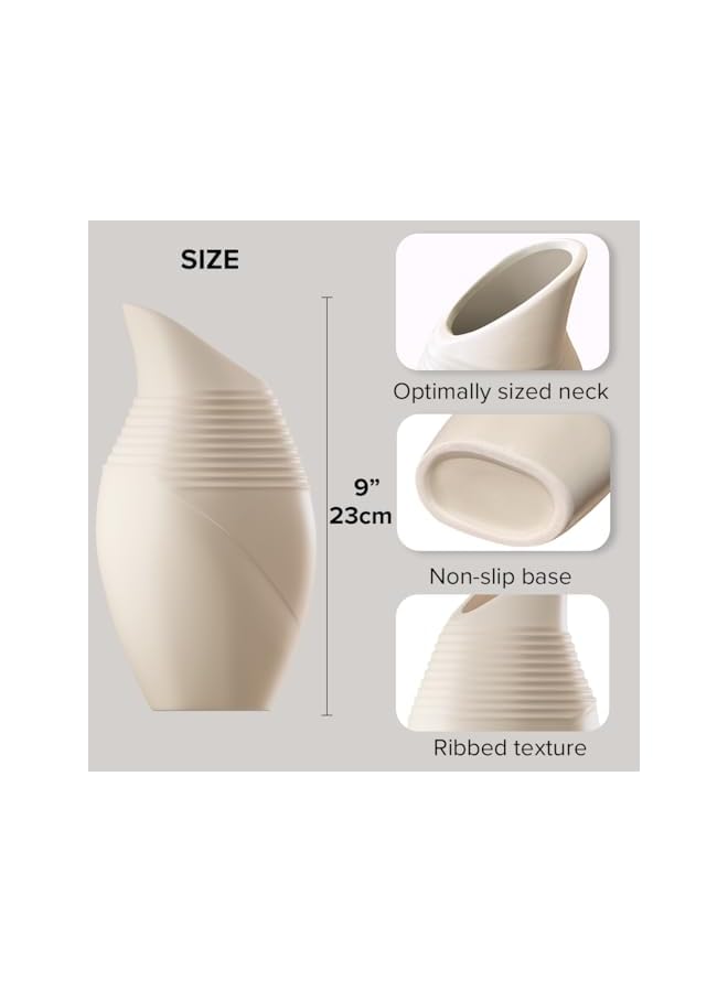 The Bros Boho Ceramic Vase Pampas Grass Vases for Home Decor with Ribbed Texture for Flowers Living Room Bedroom Shelf Decor - Image 2