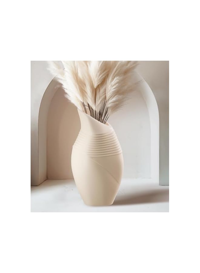 The Bros Boho Ceramic Vase Pampas Grass Vases for Home Decor with Ribbed Texture for Flowers Living Room Bedroom Shelf Decor - Image 3