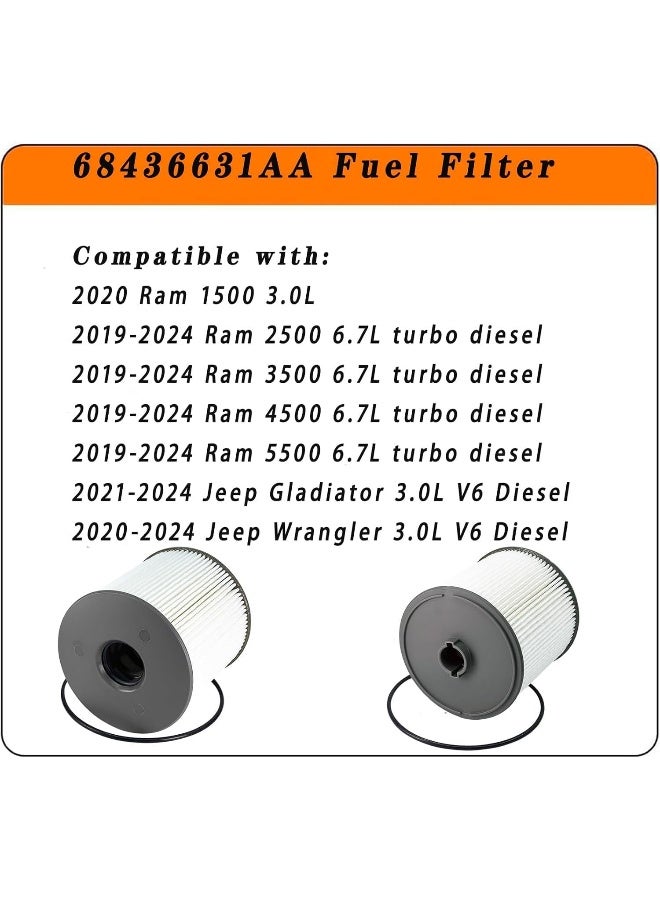 ZIMGLOBAL Fuel Filter 68436631Aa Pf46152 Compatible With Ram 2019-2022 2500 3500 4500 5500 6.7L Diesel Engine, Ram 1500 3.0L V6 Eco Diesel Frame Chassis Mounted, 2020-2022 Jeep Wrangler/Gladiator 3.0L V6 Diesel  - Image 2