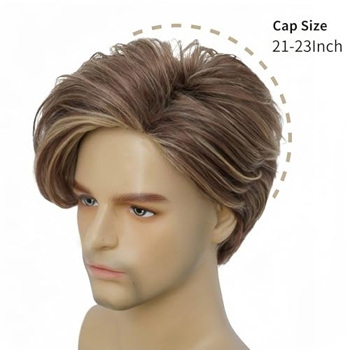 Swiking Men Wig Short Blonde Brown Layered Natural Synthetic Hair Full Wigs for Male Guy Daily Party Wear (Brown Blonde) - Image 4