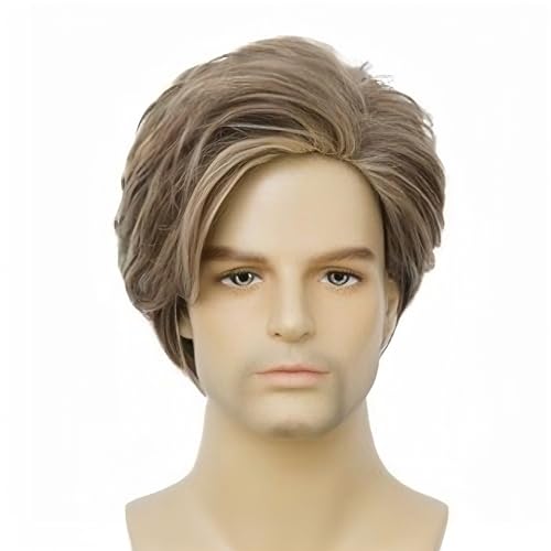 Swiking Men Wig Short Blonde Brown Layered Natural Synthetic Hair Full Wigs for Male Guy Daily Party Wear (Brown Blonde) - Image 2
