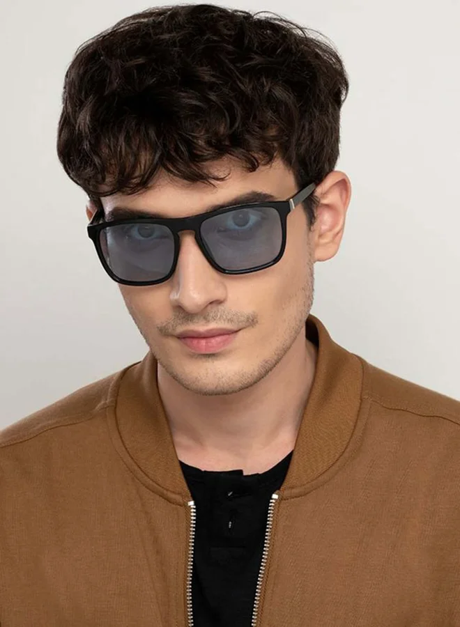 VINCENT CHASE VINCENT CHASE EYEWEAR By Lenskart | Full Rim Square Branded Latest and Stylish Sunglasses | Polarized and 100% UV Protected | Men & Women | Large | VC S13981 (Color:-Black/Lens Blue)-Pack of 1