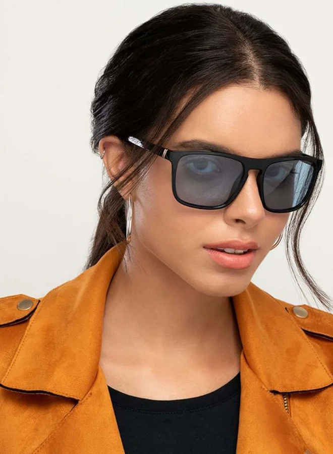 VINCENT CHASE VINCENT CHASE EYEWEAR By Lenskart | Full Rim Square Branded Latest and Stylish Sunglasses | Polarized and 100% UV Protected | Men & Women | Large | VC S13981 (Color:-Black/Lens Blue)-Pack of 1