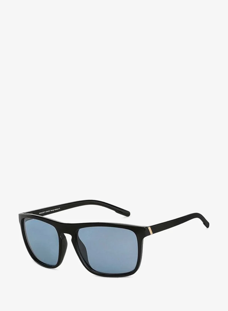 فينسينت تشيس Vincent Chase By Lenskart | Full Rim Square Branded Latest and Stylish Sunglasses | Polarized and 100% UV Protected | Men & Women | Large | VC S13981 (Color:-Black/Lens Blue)-Pack of 1