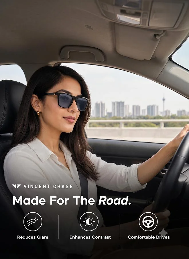 Vincent Chase  Vincent Chase By Lenskart | Full Rim Square Branded Latest and Stylish Sunglasses | Polarized and 100% UV Protected | Men & Women | Large | VC S13981 (Color:-Black/Lens Blue)-Pack of 1  | Best Price UAE