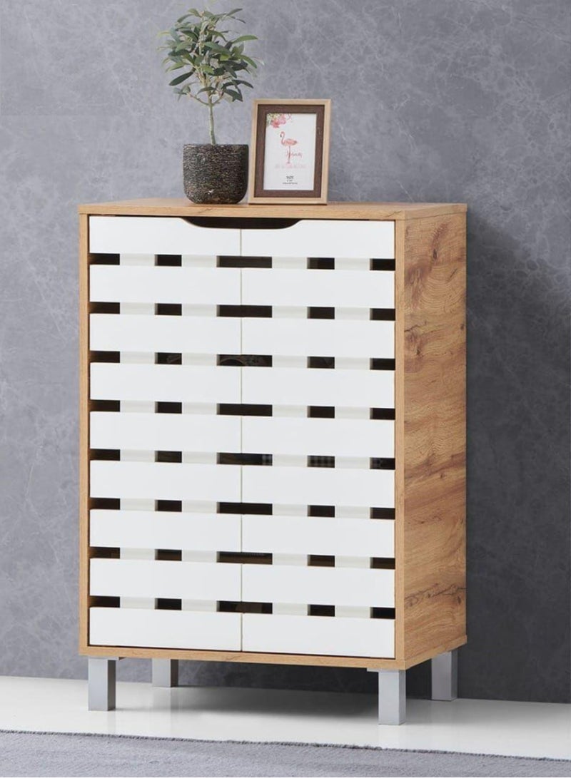 Karnak Modern Wooden Shoe Rack with Dustproof Cover Free Standing Entryway Shoe Organizer Multi-Function storage box For Home, Living Room, Office 2-door & 5-Shelves 4752 Color White - Image 1