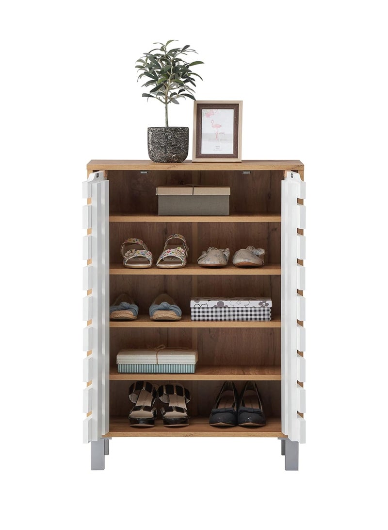 Karnak Modern Wooden Shoe Rack with Dustproof Cover Free Standing Entryway Shoe Organizer Multi-Function storage box For Home, Living Room, Office 2-door & 5-Shelves 4752 Color White - Image 2