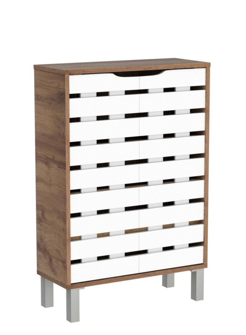Karnak Modern Wooden Shoe Rack with Dustproof Cover Free Standing Entryway Shoe Organizer Multi-Function storage box For Home, Living Room, Office 2-door & 5-Shelves 4752 Color White - Image 3