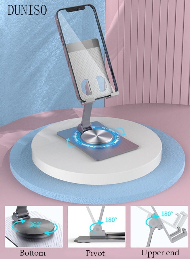 DUNISO Foldable Phone Stand for Desk Height Adjustable Cell Phone Holder Portable Cellphone Cradle Desktop Dock with 360° rotation base for iPhone iPad Smartphone - Image 1