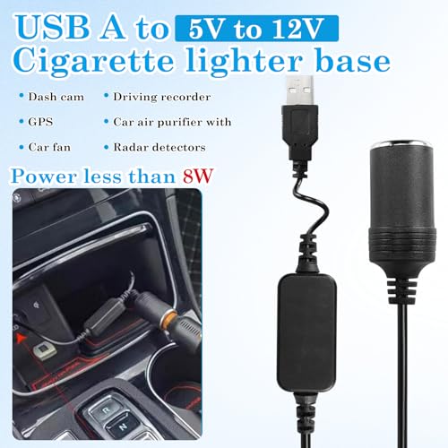 CoolShef USB to Cigarette Lighter Socket, 5V USB A Male to 12V 8W Adapter Converter Power Cable Car Charger Plug for Dash Cam, GPS, LED Light Strips, Car Purifier, E-Dog, Automotive Electronics - Image 4