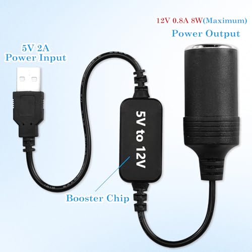 CoolShef USB to Cigarette Lighter Socket, 5V USB A Male to 12V 8W Adapter Converter Power Cable Car Charger Plug for Dash Cam, GPS, LED Light Strips, Car Purifier, E-Dog, Automotive Electronics - Image 3