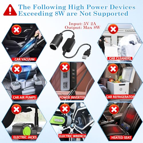 CoolShef USB to Cigarette Lighter Socket, 5V USB A Male to 12V 8W Adapter Converter Power Cable Car Charger Plug for Dash Cam, GPS, LED Light Strips, Car Purifier, E-Dog, Automotive Electronics - Image 5