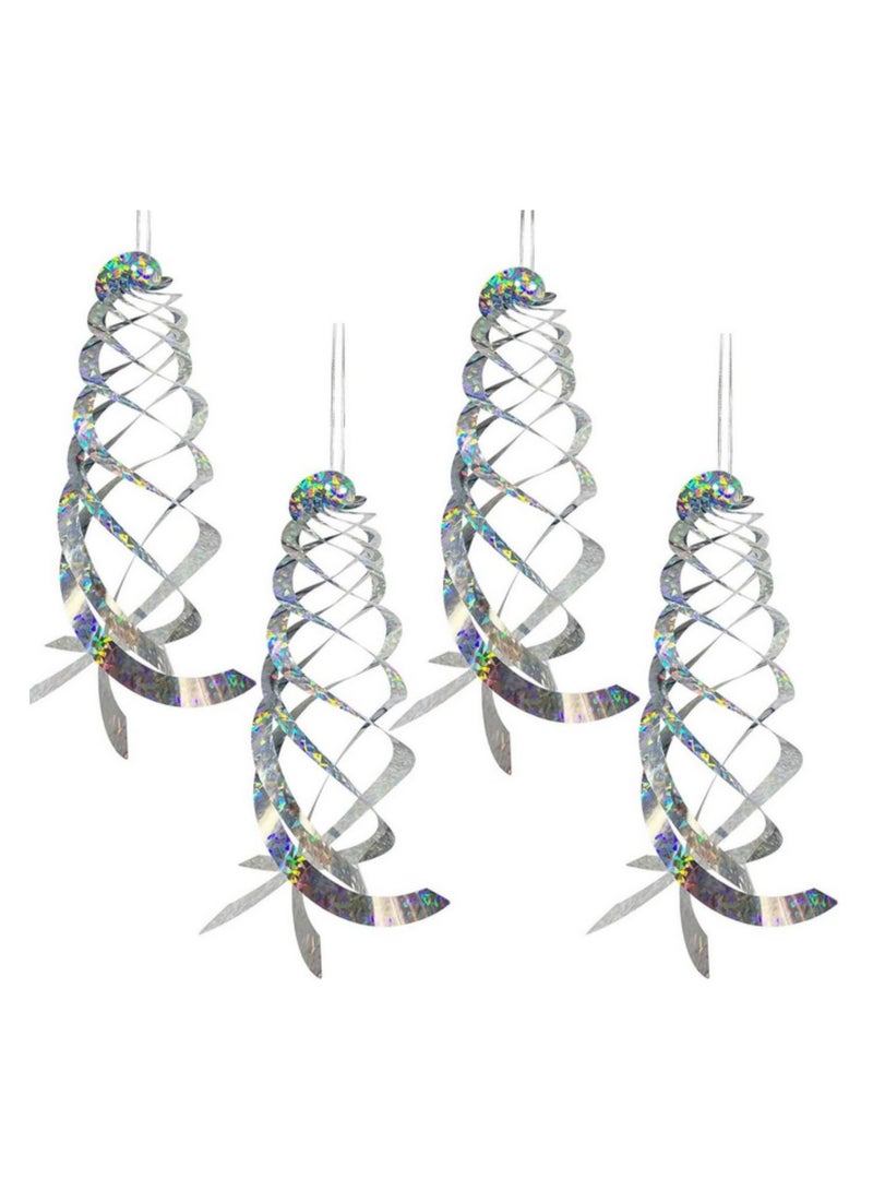 4pcs Bird Repellent Spiral Reflectors Silver Mylar Spinner Hanging Reflective Bird Deterrent Device Garden Ornaments Irregular Decor - Image 1