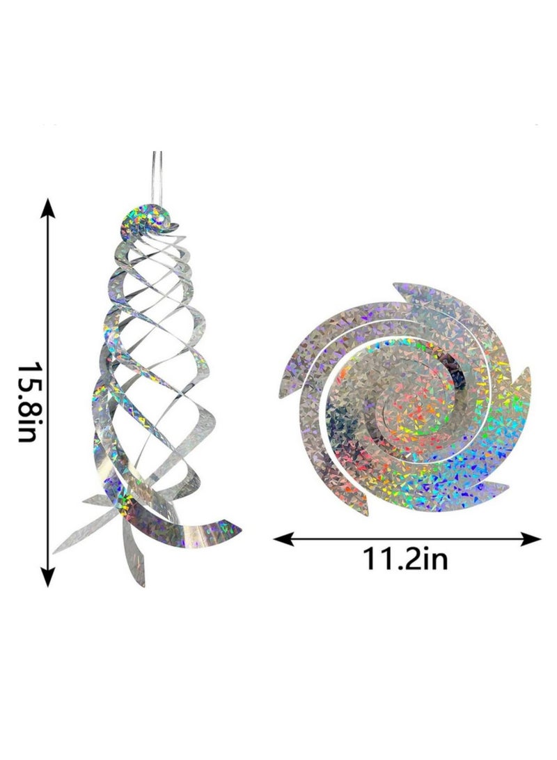 4pcs Bird Repellent Spiral Reflectors Silver Mylar Spinner Hanging Reflective Bird Deterrent Device Garden Ornaments Irregular Decor - Image 3