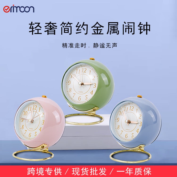 European Metal Clock Creative Silent Children'S Electronic Alarm Clock Simple Living Room Bedroom Student Luminous Quartz Clock - Image 2