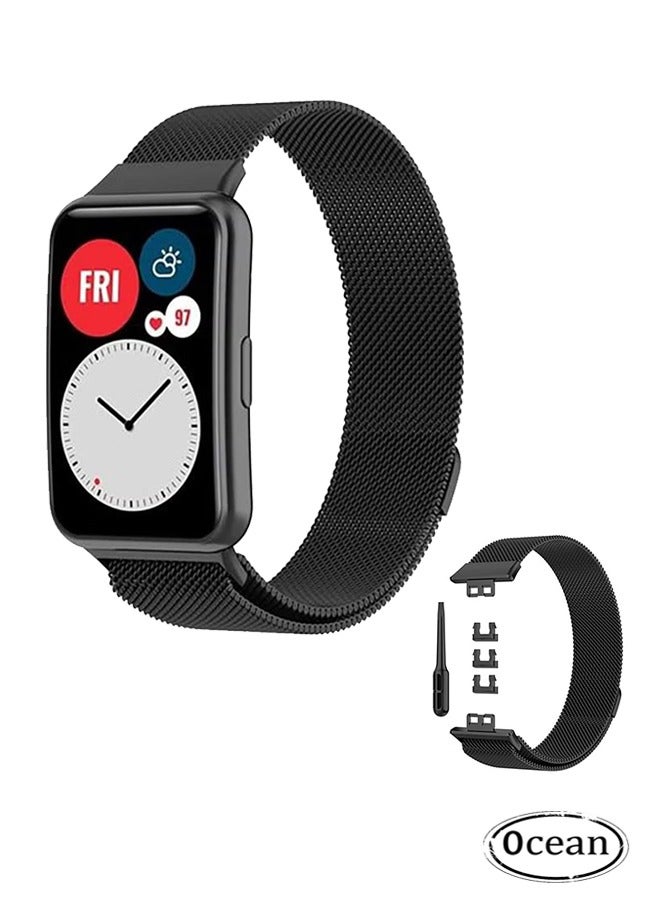 أوشن متوافق مع مجموعة ساعة ملائمة، حمالة معصم بديلة من الفولاذ المقاوم للصدأ ذات حلقة ميلانو، مجموعة ساعة ملائمة لحزام ساعة قابل للاستبدال رجال ونساء (أسود) - Image 1