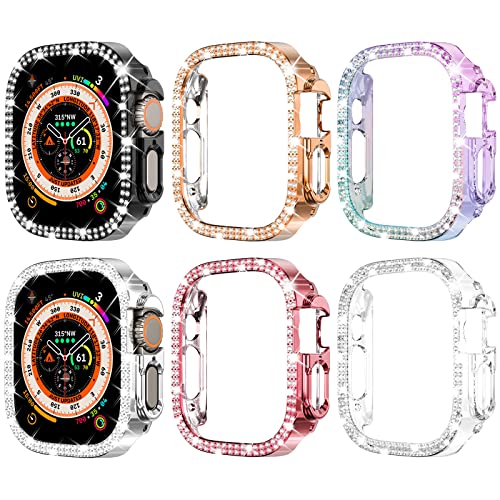 FULLIFE 6-Pack for Apple Watch Ultra 3/2/1 Case Series 11 10 9 8 7 6 5 4 3 2 1 SE3 49/45/44/42/41/40/38mm Bling Face Cover Sparkling Frame for iWatch Women - Image 1