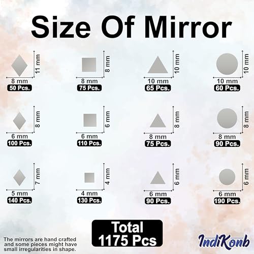 INDIKONB Craft Mirror Set with Storage Box | Glass Pieces for Lippan Art, Crafts, and Jewelry Making - Combo Set of 12 Shapes, 4-11mm (Silver 1) - Image 2