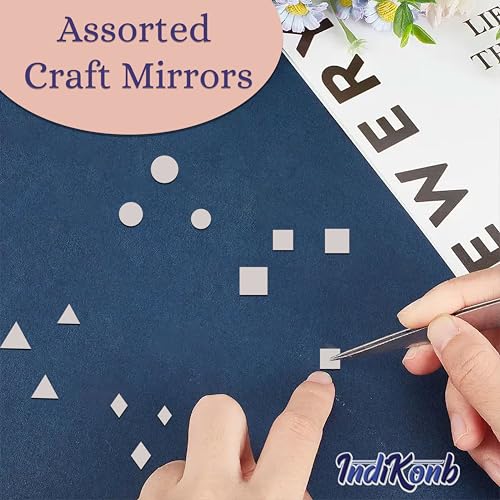 INDIKONB Craft Mirror Set with Storage Box | Glass Pieces for Lippan Art, Crafts, and Jewelry Making - Combo Set of 12 Shapes, 4-11mm (Silver 1) - Image 3