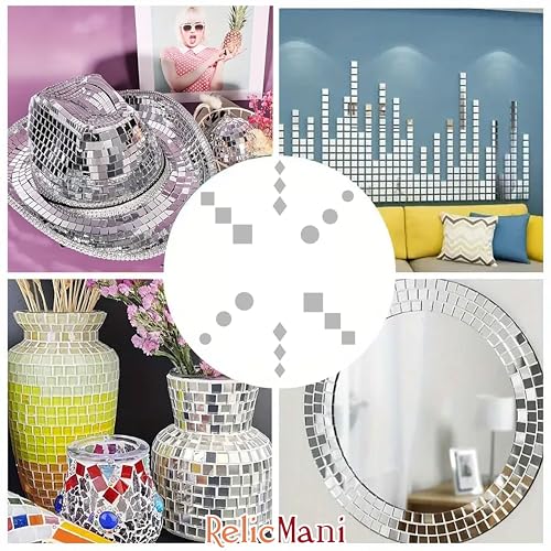 INDIKONB Craft Mirror Set with Storage Box | Glass Pieces for Lippan Art, Crafts, and Jewelry Making - Combo Set of 12 Shapes, 4-11mm (Silver 1) - Image 4