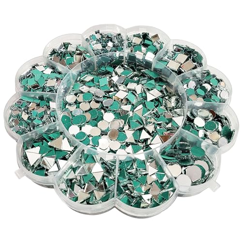 INDIKONB Craft Mirror Set with Storage Box | Glass Pieces for Lippan Art, Crafts, and Jewelry Making - Combo Set of 12 Shapes, 4-11mm (Silver 1) - Image 1