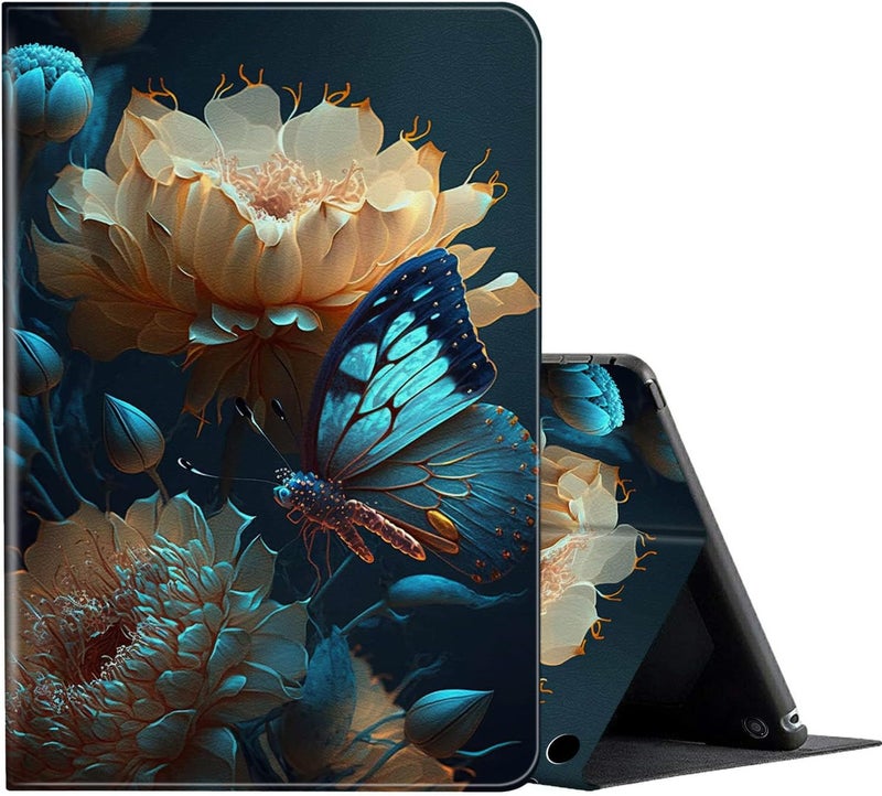 FUYOCWE for Fire HD 10 Case 2021,Fire HD 10 Plus Tablet Case (11th Generation, 2021 Release), Multi-Angle Slim Stand Smart Cover Cases for New Amazon Kindle Fire HD 10 10.1"-Flower with Blue Butterflies - Image 1