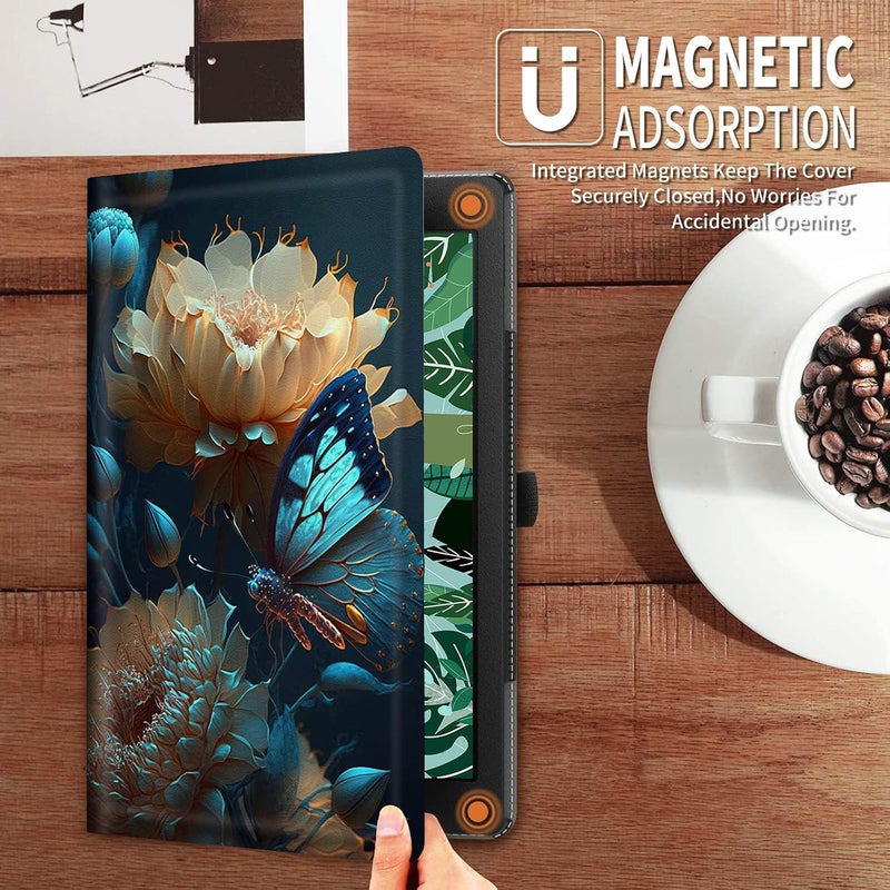 FUYOCWE for Fire HD 10 Case 2021,Fire HD 10 Plus Tablet Case (11th Generation, 2021 Release), Multi-Angle Slim Stand Smart Cover Cases for New Amazon Kindle Fire HD 10 10.1"-Flower with Blue Butterflies - Image 4
