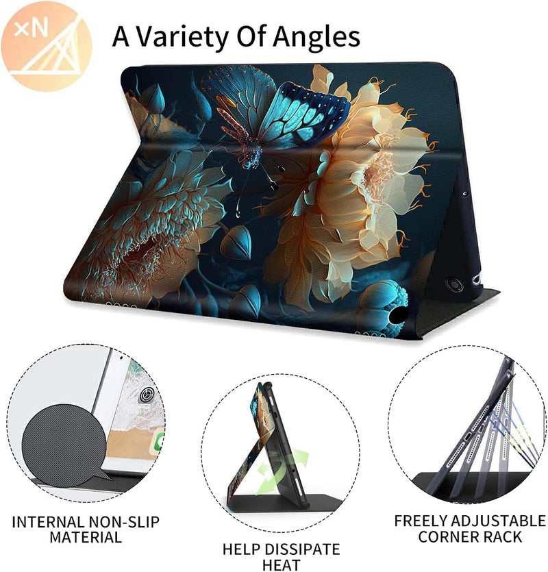 FUYOCWE for Fire HD 10 Case 2021,Fire HD 10 Plus Tablet Case (11th Generation, 2021 Release), Multi-Angle Slim Stand Smart Cover Cases for New Amazon Kindle Fire HD 10 10.1"-Flower with Blue Butterflies - Image 5