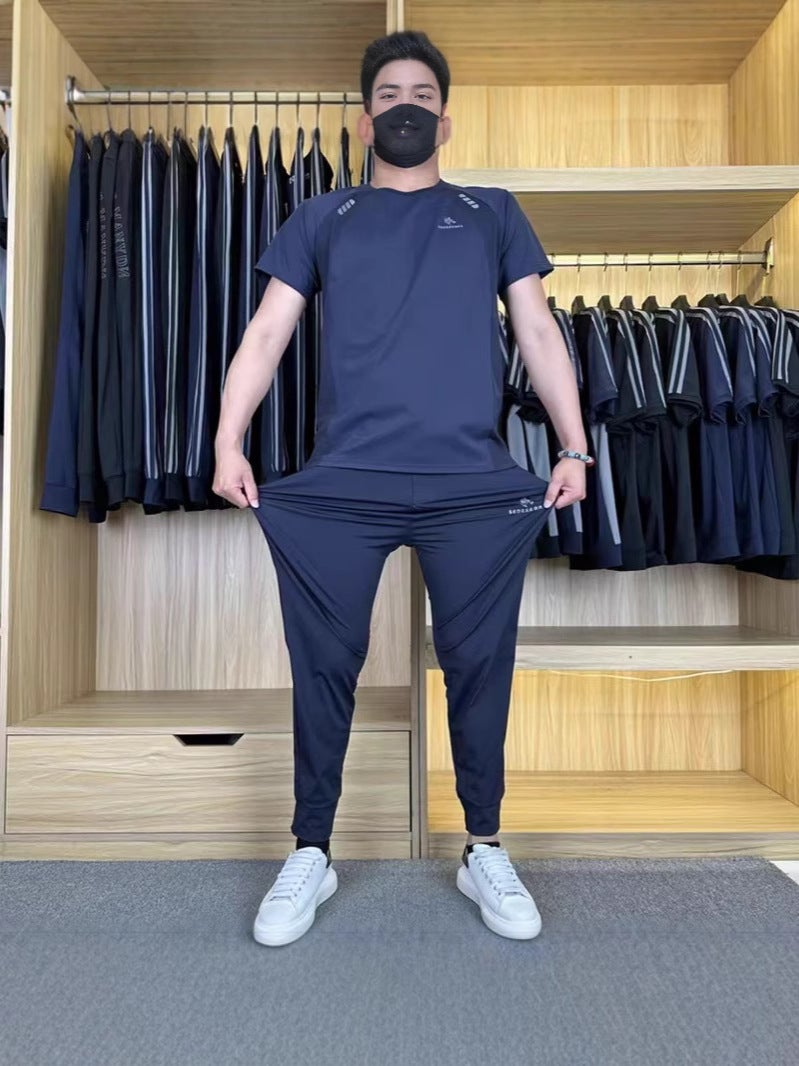 Men's Summer Ice Silk Breathable Stretch Comfortable Mesh Short Sleeve Set - Image 2