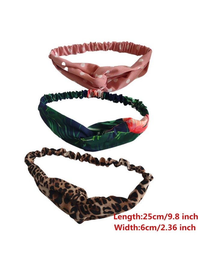 Jilukibo - Boho Printing Leopard Cross Headband For Women Girl Fashion Stretch Bow Hair Band Hairband Twisted Elastic Head Wrap Accessories (3 Pack) - Image 1