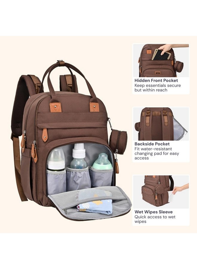 BabbleRoo Diaper Bag Backpack - Baby Essentials Travel Tote - Multi Function Waterproof Diaper Bag, Travel Essentials Baby Bag with Changing Pad, Stroller Straps & Pacifier Case - Unisex, Brown - Image 3