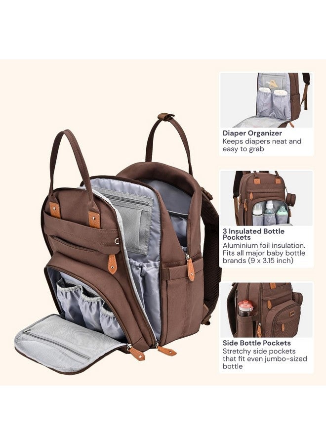 BabbleRoo Diaper Bag Backpack - Baby Essentials Travel Tote - Multi Function Waterproof Diaper Bag, Travel Essentials Baby Bag with Changing Pad, Stroller Straps & Pacifier Case - Unisex, Brown - Image 2