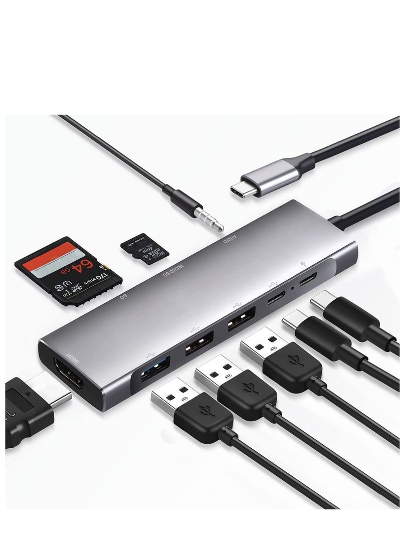 Excefore USB C Hub Adapter Multiport 9 in 1 Docking Station to HDMI with 3 Port, Audio, Tf/Sd Card Reader, 100W PD Charger, KASTWAVE USB-C Port Compatible for MacBook Laptops Type Devices - Image 1