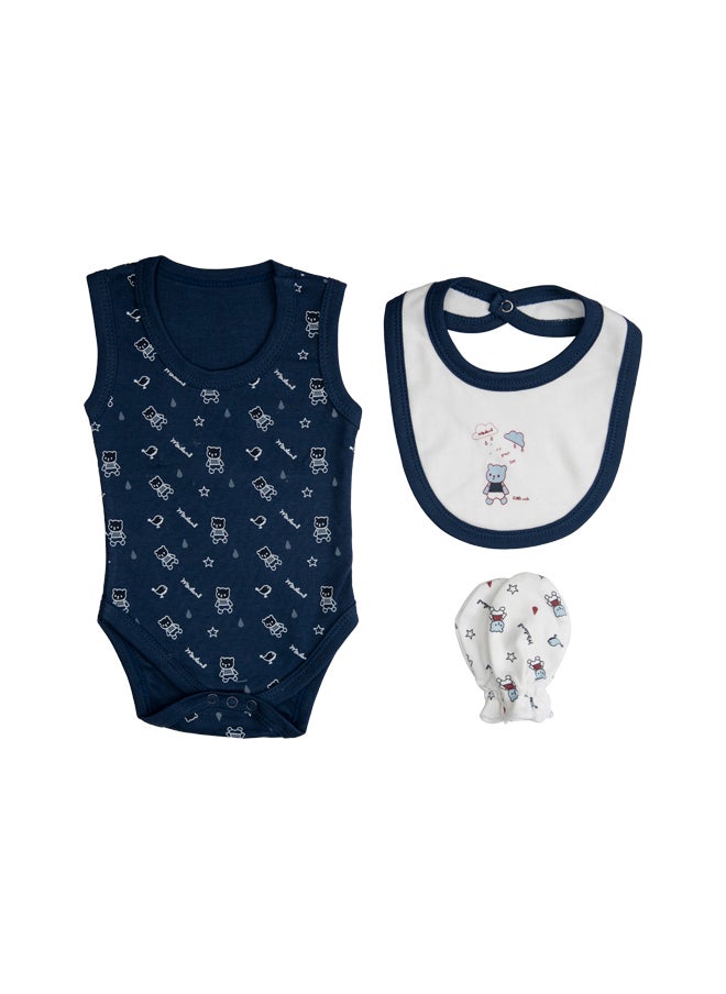 Babies Basic - 7 Piece Unisex 100% Cotton Set Include Bib, Socks, Mitten, Cap, Romper, Top And Bottom Set, Blue - Image 1