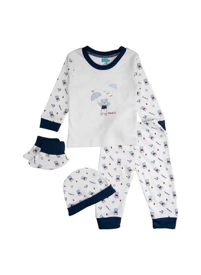 Babies Basic - 7 Piece Unisex 100% Cotton Set Include Bib, Socks, Mitten, Cap, Romper, Top And Bottom Set, Blue - Image 1