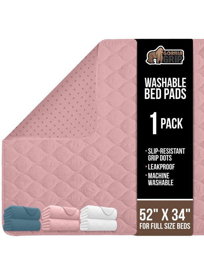 Gorilla Grip GORILLA GRIP Washable Underpads, Waterproof Reusable Heavy Absorbency Incontinence Bed Pads, Leak Proof Toddler Mattress Pad, 52x34 Slip Resistant Protector for Bedwetting, Adults and Kids, Pink  - Image 1