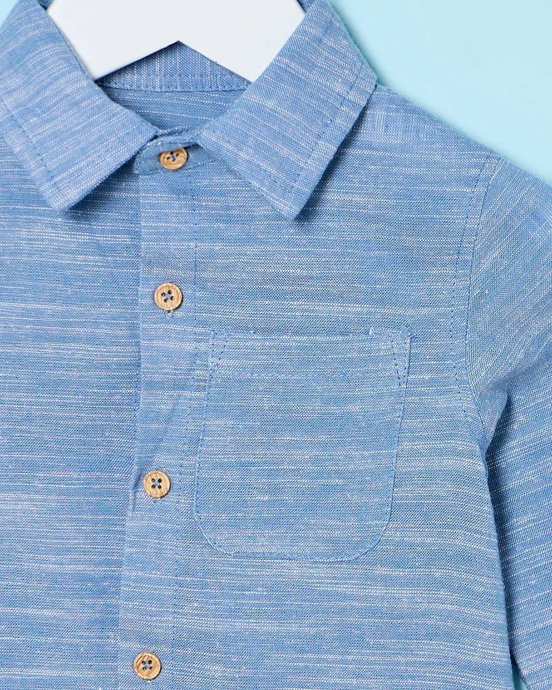 ردتاغ Infant Boys Blue Chambray Long Shirt With T-shirt Set