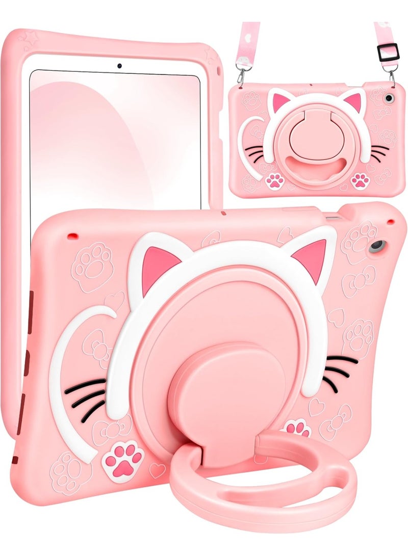 Samsung Galaxy Tab A8 10.5 Case Girls Cute Cat Kawaii Cover Girly 3D Cartoon Women Kitten with Rotating Handle Stand & Strap Soft Silicone Funda for Samsung A8 Tablet Cases - Image 1