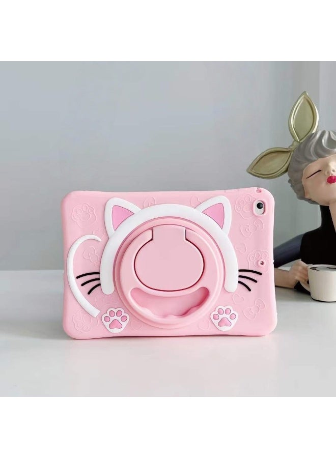 Samsung Galaxy Tab A8 10.5 Case Girls Cute Cat Kawaii Cover Girly 3D Cartoon Women Kitten with Rotating Handle Stand & Strap Soft Silicone Funda for Samsung A8 Tablet Cases - Image 3