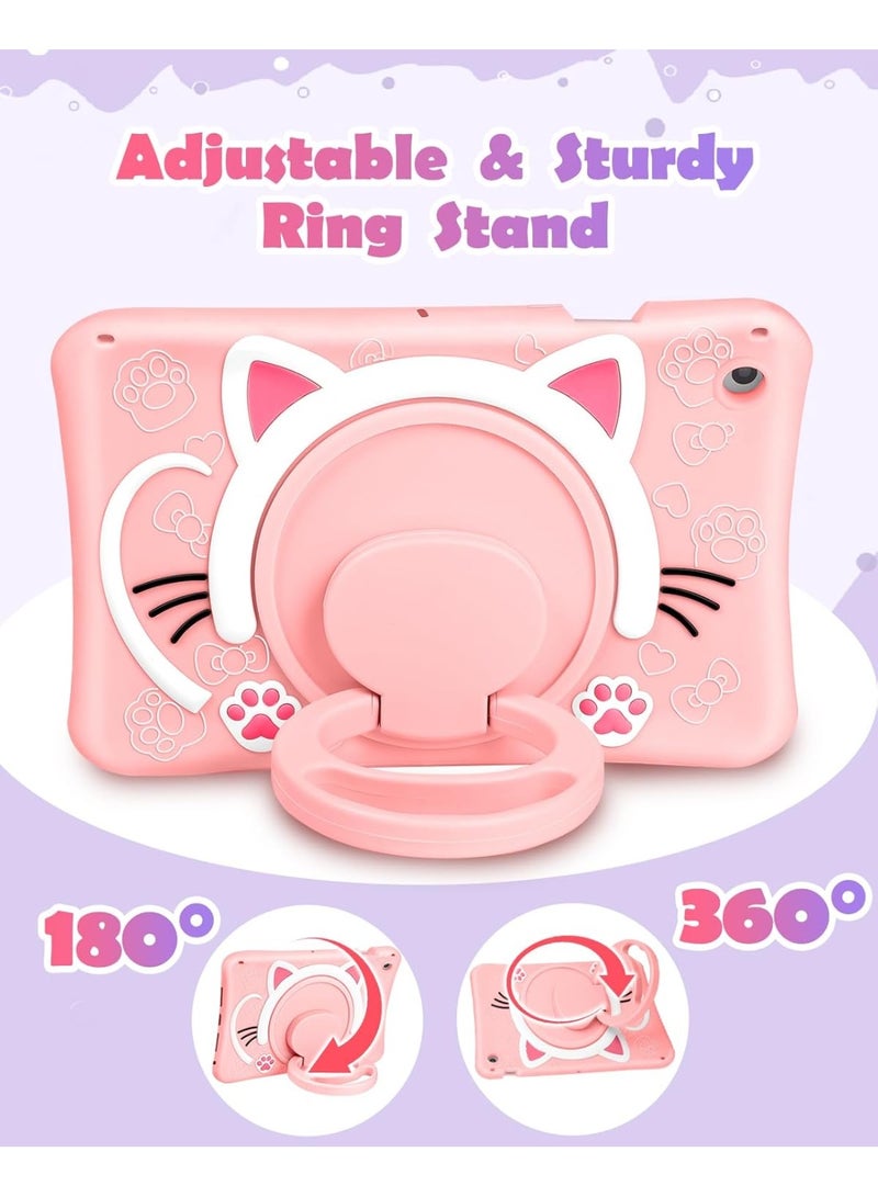 Samsung Galaxy Tab A8 10.5 Case Girls Cute Cat Kawaii Cover Girly 3D Cartoon Women Kitten with Rotating Handle Stand & Strap Soft Silicone Funda for Samsung A8 Tablet Cases - Image 4