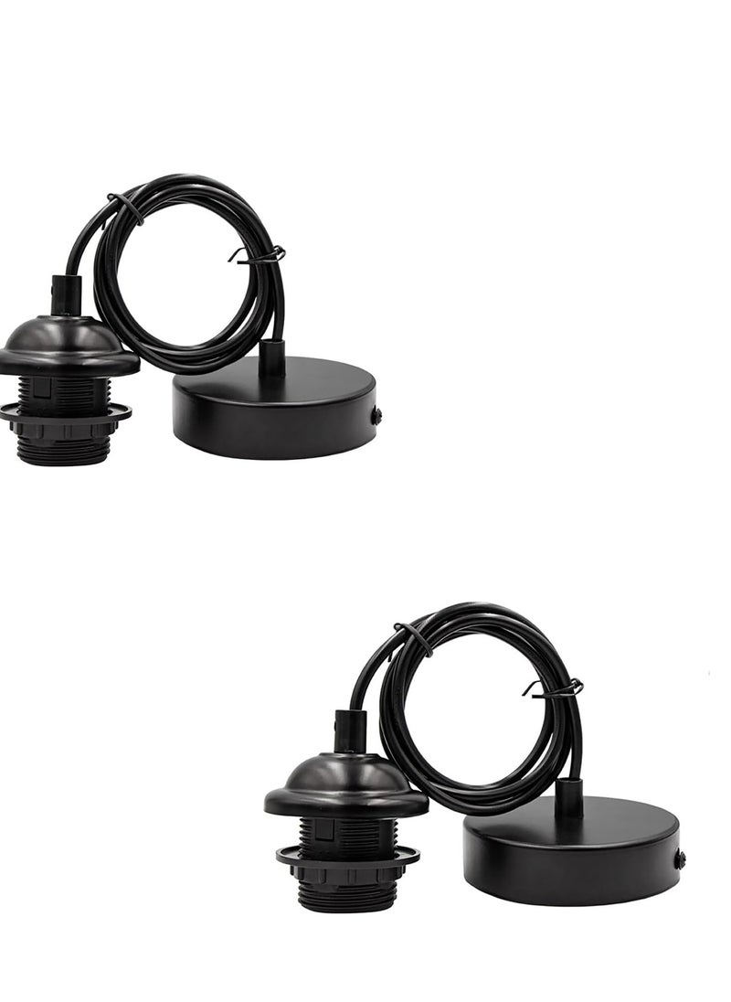 Metal Pendant Lighting with Black Braided Fabric Cord, E27 Lamp Holder, Ceiling Pendant Set - 2 Pieces  - Image 1