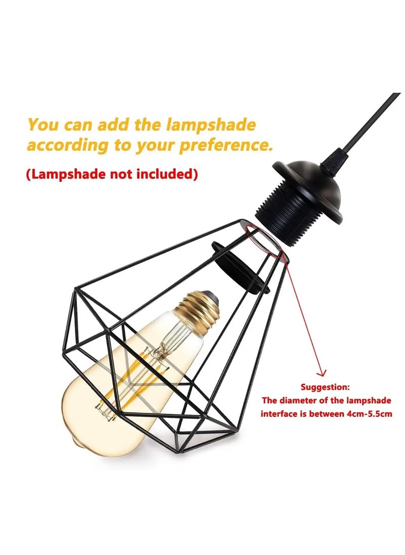 Metal Pendant Lighting with Black Braided Fabric Cord, E27 Lamp Holder, Ceiling Pendant Set - 2 Pieces  - Image 4